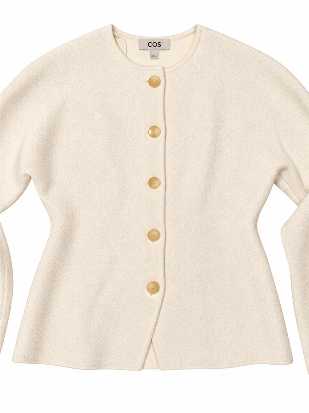COS Cream Crewneck Button-Front Cardigan